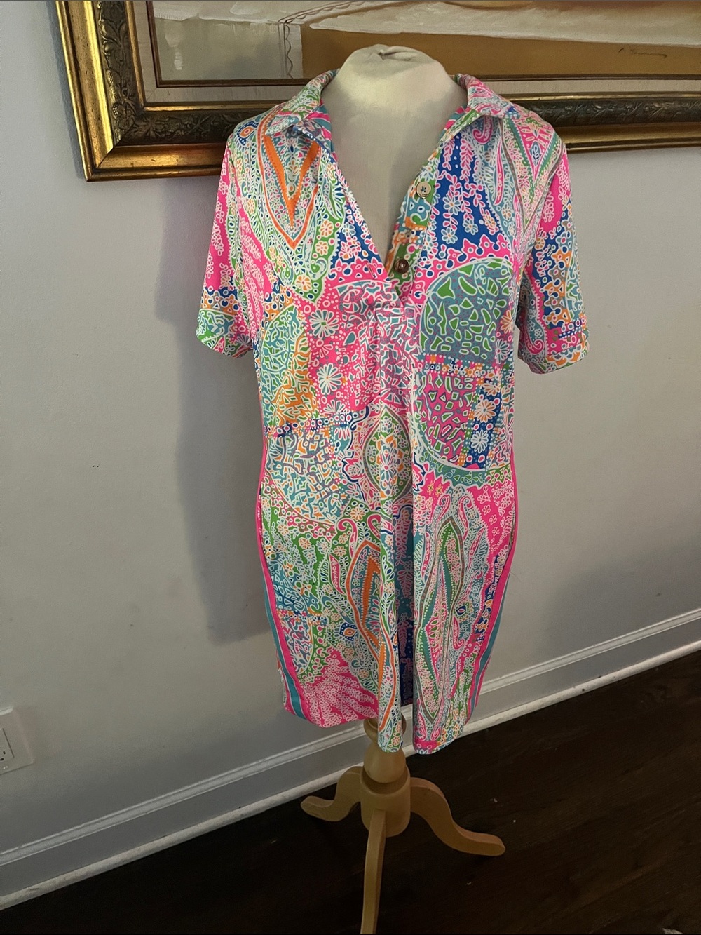Gretchen Scott Pink Teal Orange Paisley & Stripe Dress